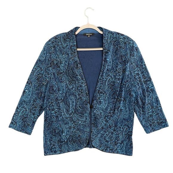 ONYX Nite Twin Set Sapphire Teal Blue Glitter Cardigan Formal Bridal Women's XL - Picture 4 of 12